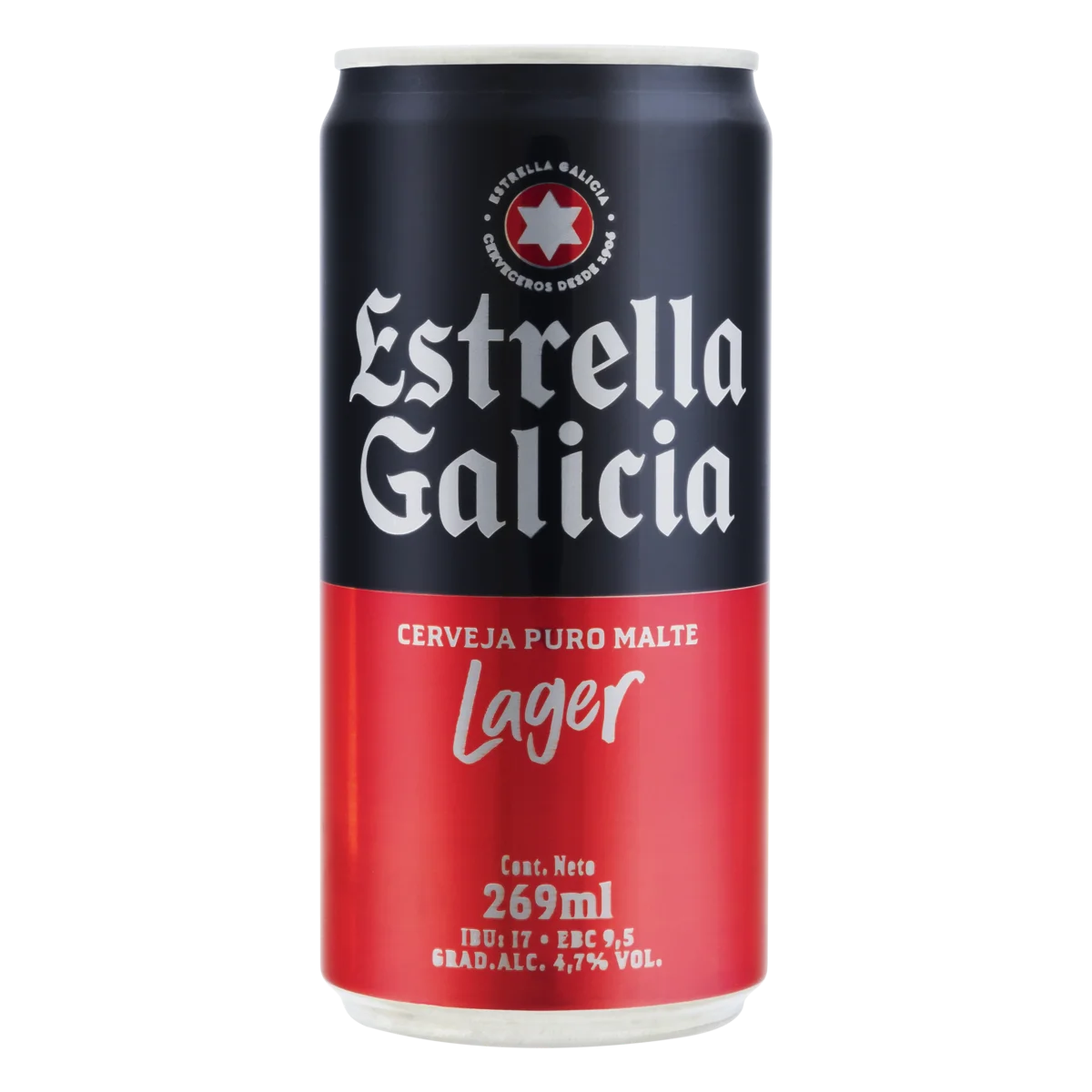 Cerveja Lager Puro Malte Estrella Galicia Lata 269ml (GELADA)