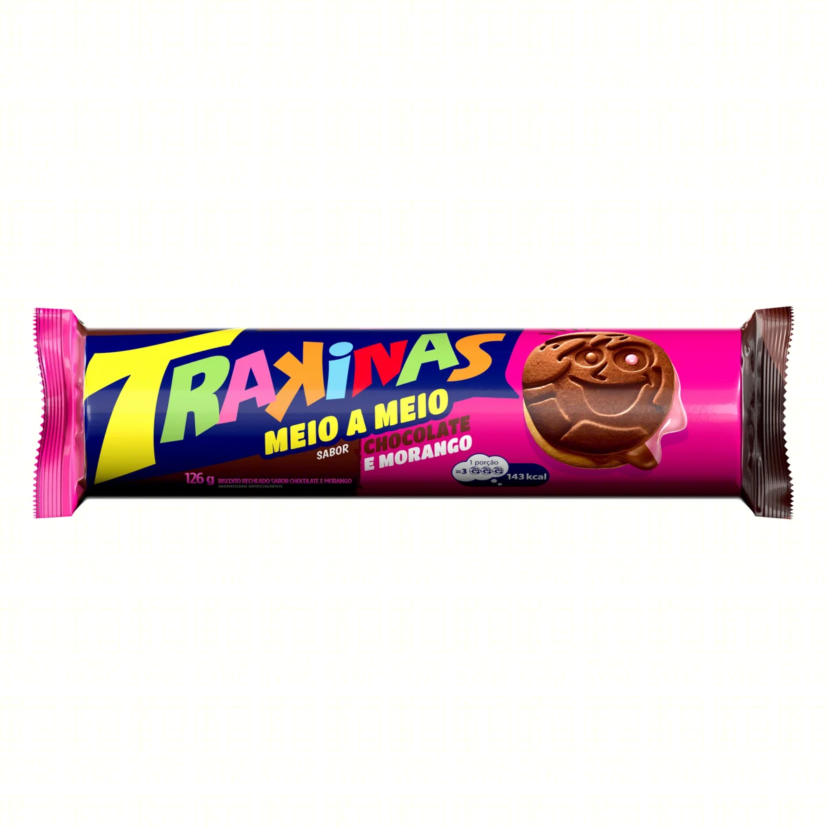 Biscoito Recheado Trakinas Meio a Meio Chocolate e Morango 126g