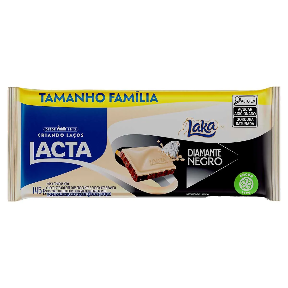 Chocolate Lacta ao leite Diamante Negro Laka 145g