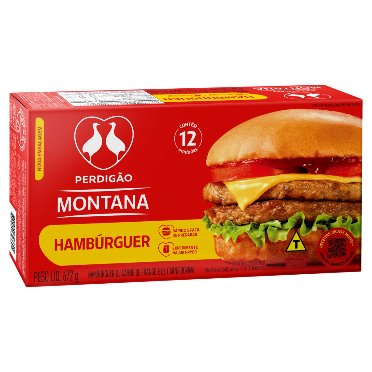 Hambúrguer de Carne de Frango e Bovina Perdigão Caixa 672g 12 Unidades