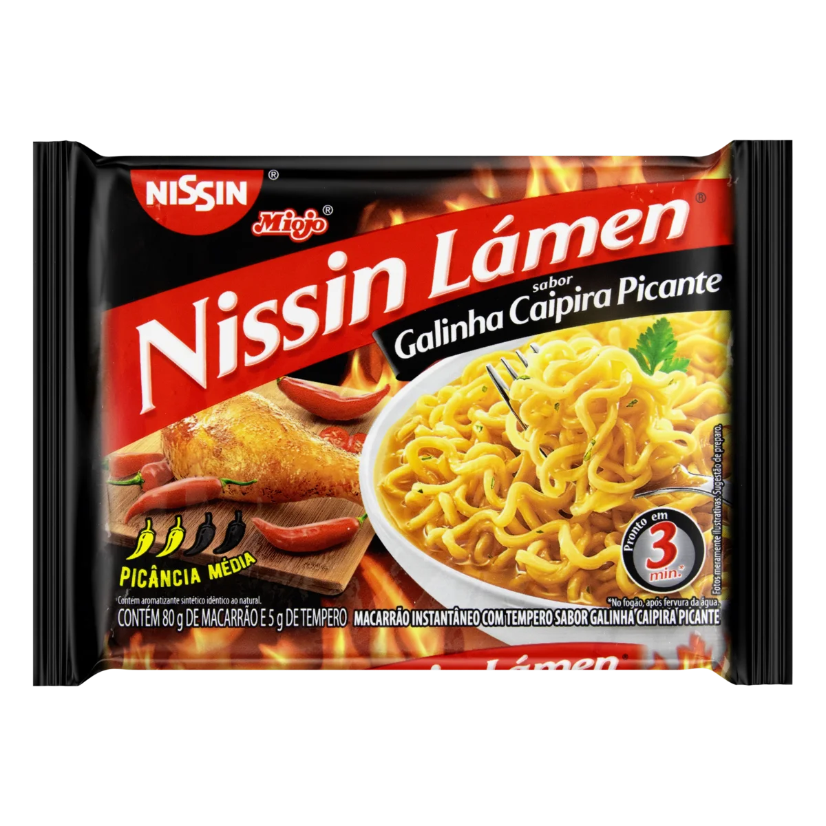 Macarrão Instantâneo Lámen Galinha Caipira Picante Nissin Miojo Pacote 85g