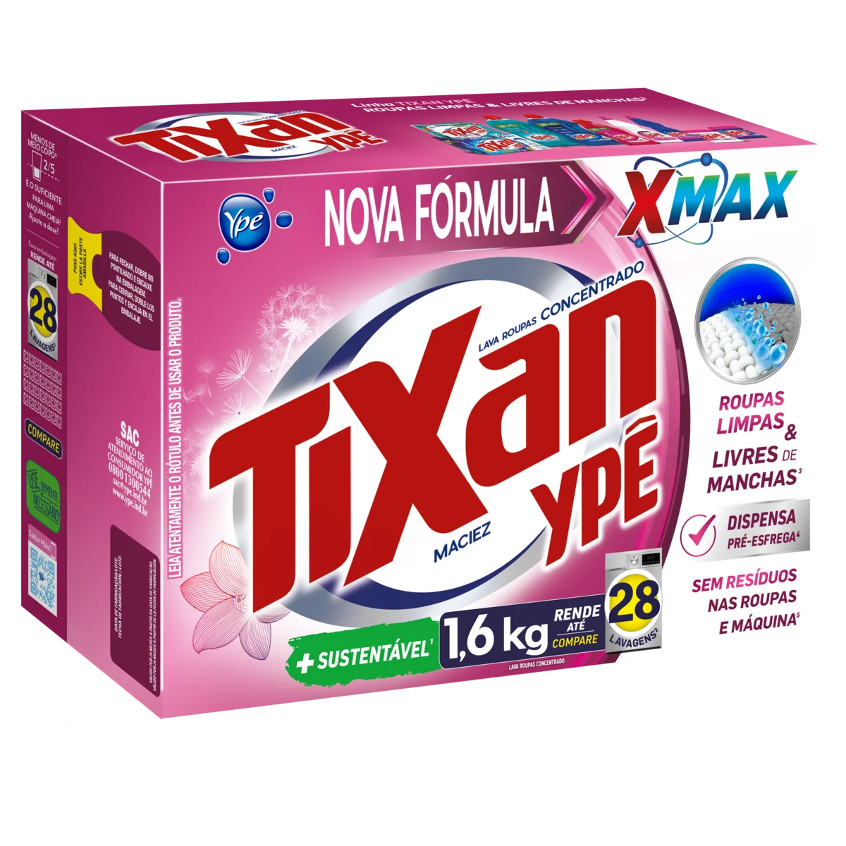 Lava-Roupas Pó Concentrado Maciez Tixan Ypê Caixa 1,6kg