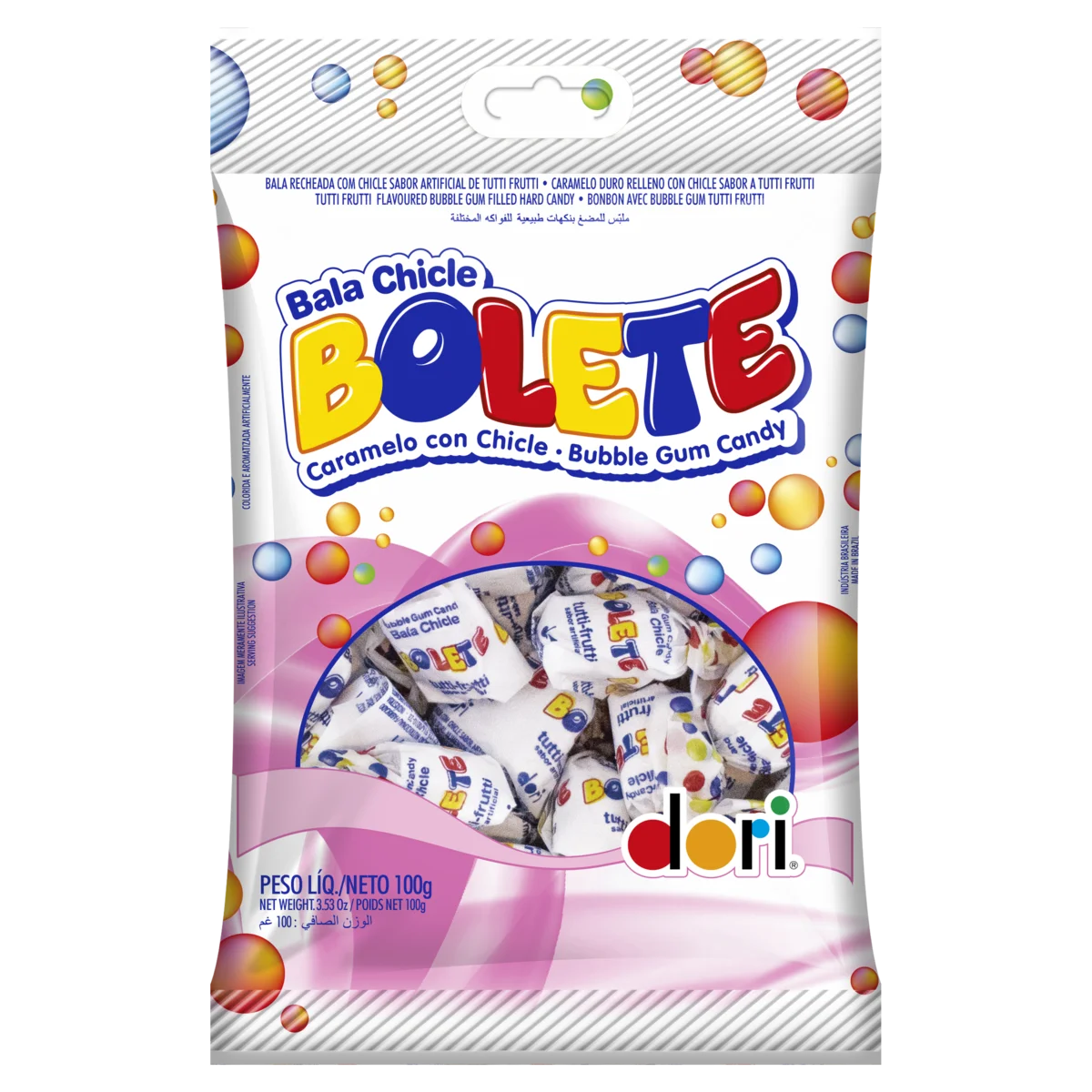 Bala Tutti Frutti Recheio Chicle Dori Bolete Pacote 100g