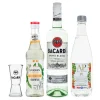 Combo:  1 Monin Mojito 25ml+ 1  Rum Bacardi Carta Blanca 50ml+ 1  Suco de Limão Tahiti 20ml+ 1 Água com Gás 80ml