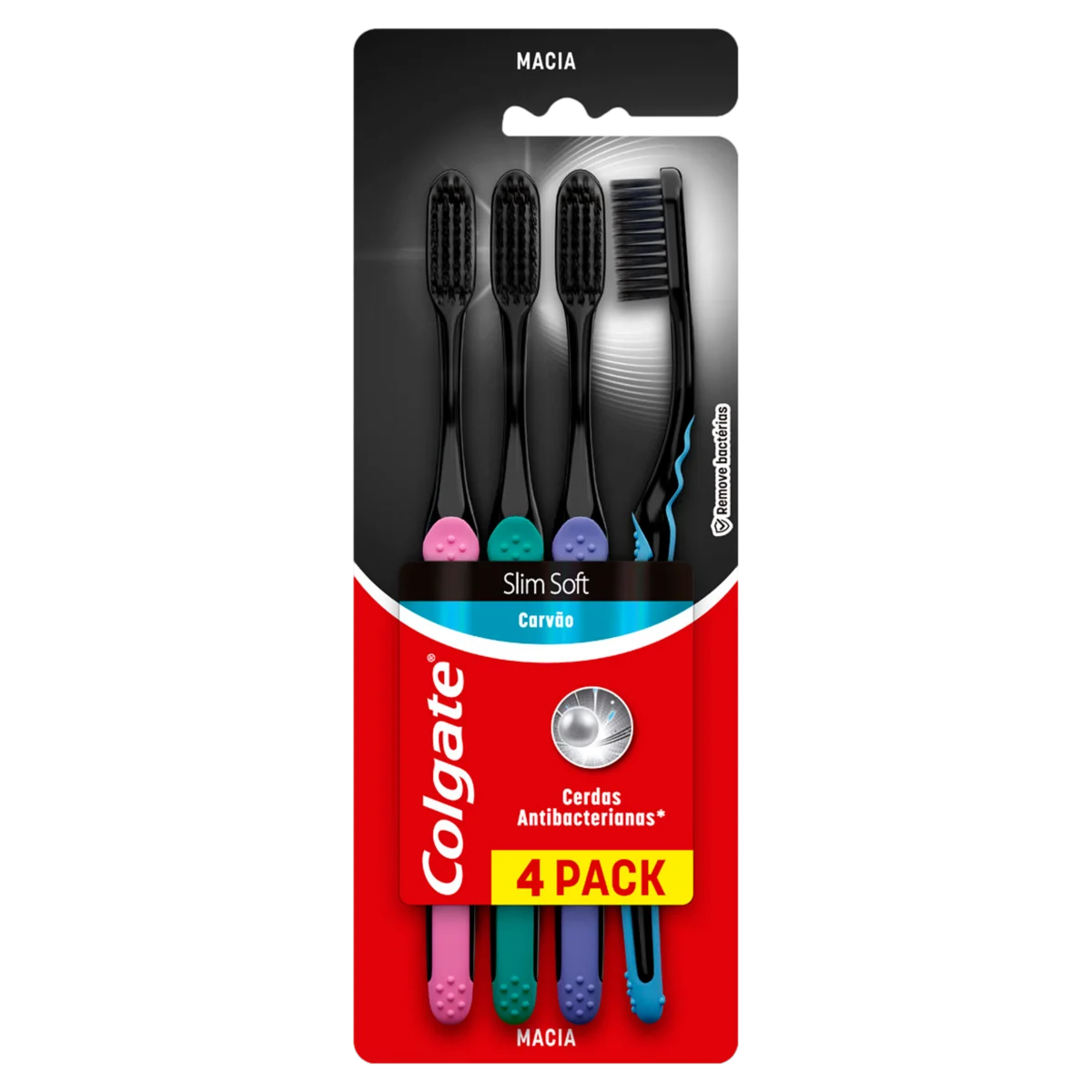 Escova Dental Macia Carvão Colgate Slim Soft Cabeça Compacta 4 Unidades