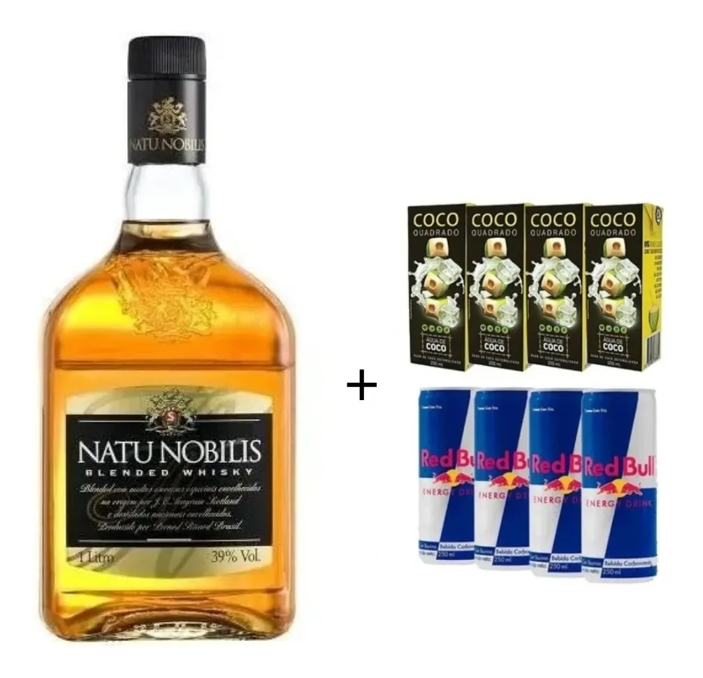Combo Whisky Natu Nobilis 1 Lt + 4 agua de coco + 4 energetico